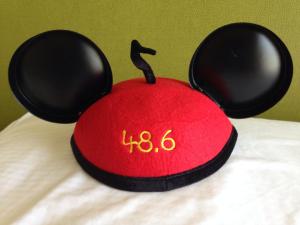 My annual souvenir. My 'Ear Hat' with my milage.