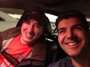 Early morning arrival. Mike and I stay warm in the car until its time to go to the start line.