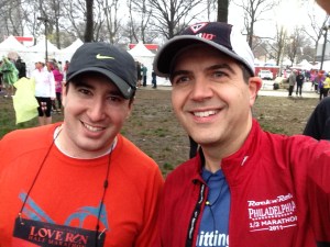 At the bag check area. Already looking a little muddy behind us.