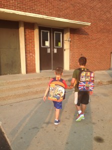 My two guys heading into school together