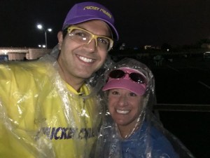 Walking in the last bits of the rain to the corrals