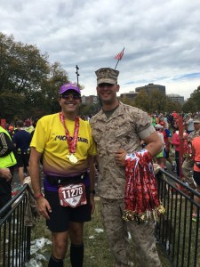 It was a great treat at the finish line to be presented the medal by a Marine.