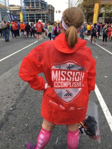 That's a fancy little jacket to keep you warm post race. "Mission Accomplished" is right.