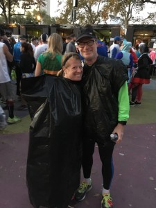 My wife and father in law keeping warm pre-race