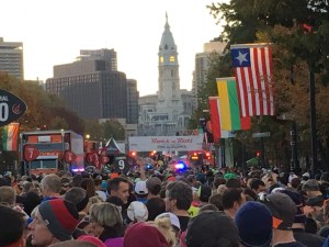 The starting line with City Hall in the distance