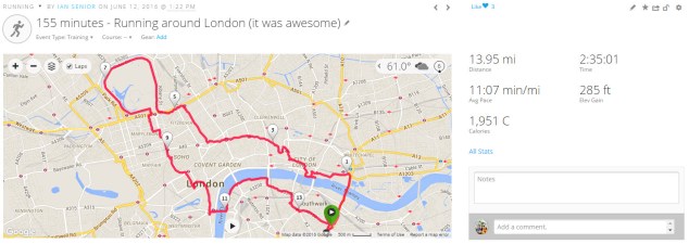 My first run after checking into my hotel in London
