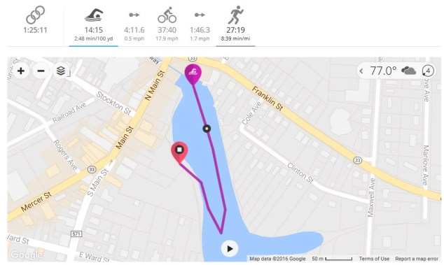 The swim leg in Peddie Lake