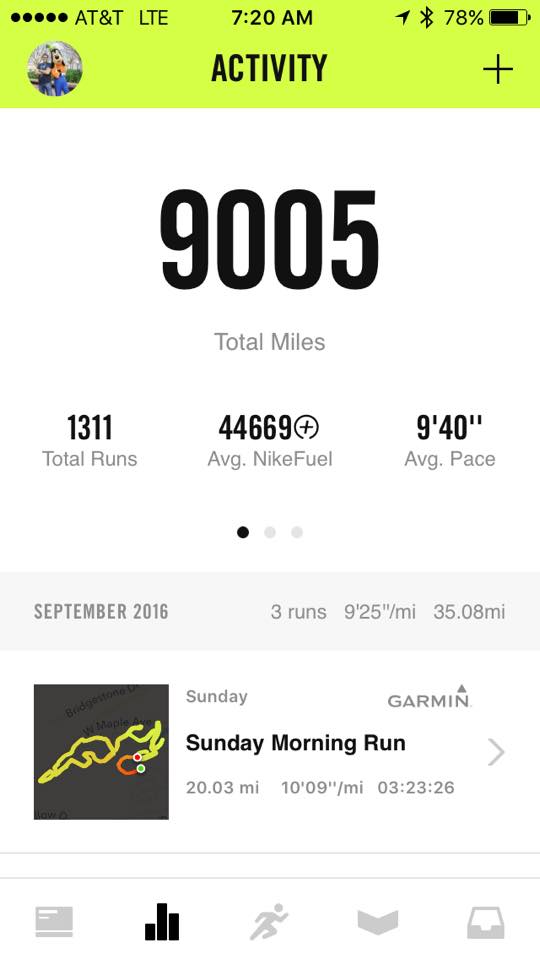 I ran my 9,000th mile in early September.