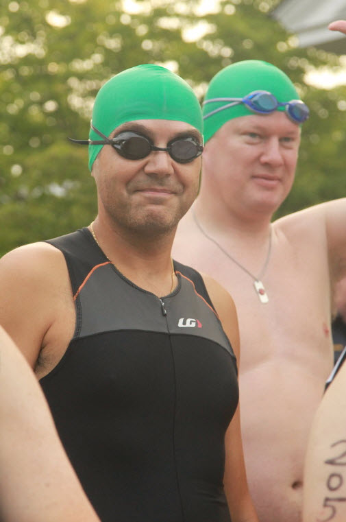 Looking a little awkward in my green swim cap