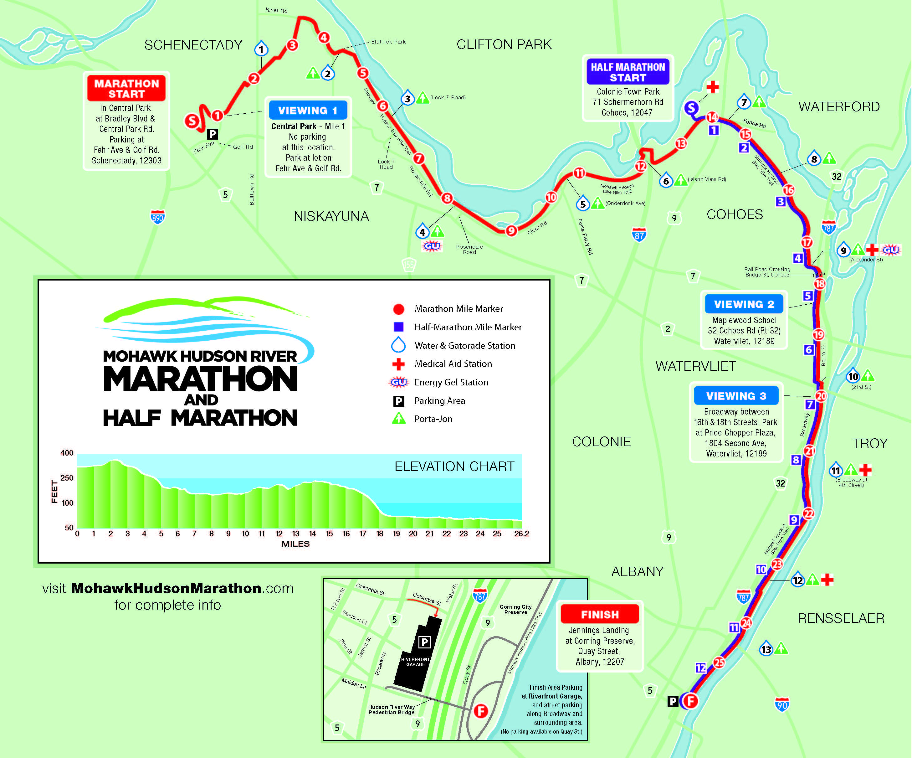 The race was a point to point race from Schenectady to Albany. The Half marathon followed the same route from the mid point of the course.