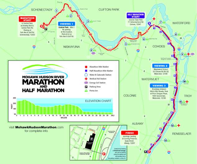 The race was a point to point race from Schenectady to Albany. The Half marathon followed the same route from the mid point of the course.